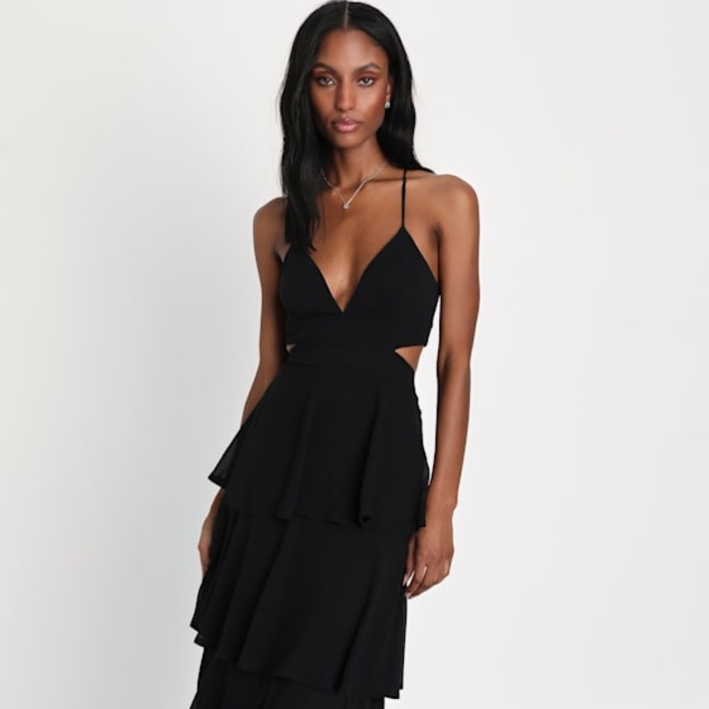 Lulus Tier And Now Black Tie-back Tiered Maxi Dress - Size XXL